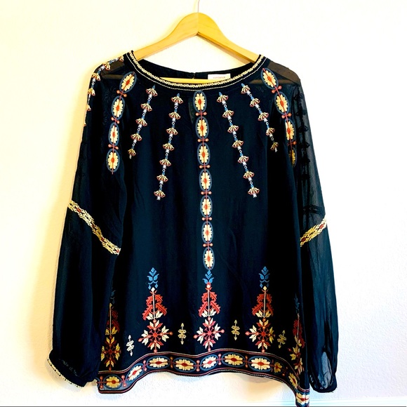 Sundance Tops - Sundance Gorgeous Sheer Black Embroidered Blouse